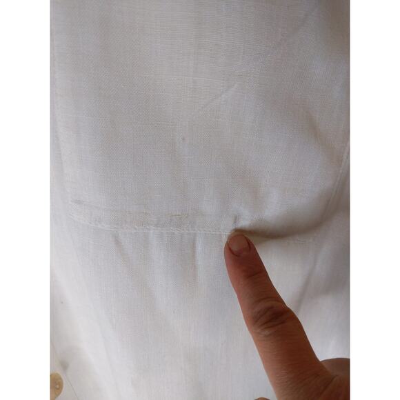 FLAX White Linen Button Down Shirt Size Medium Oversized Vintage Boho Natural - Picture 10 of 14